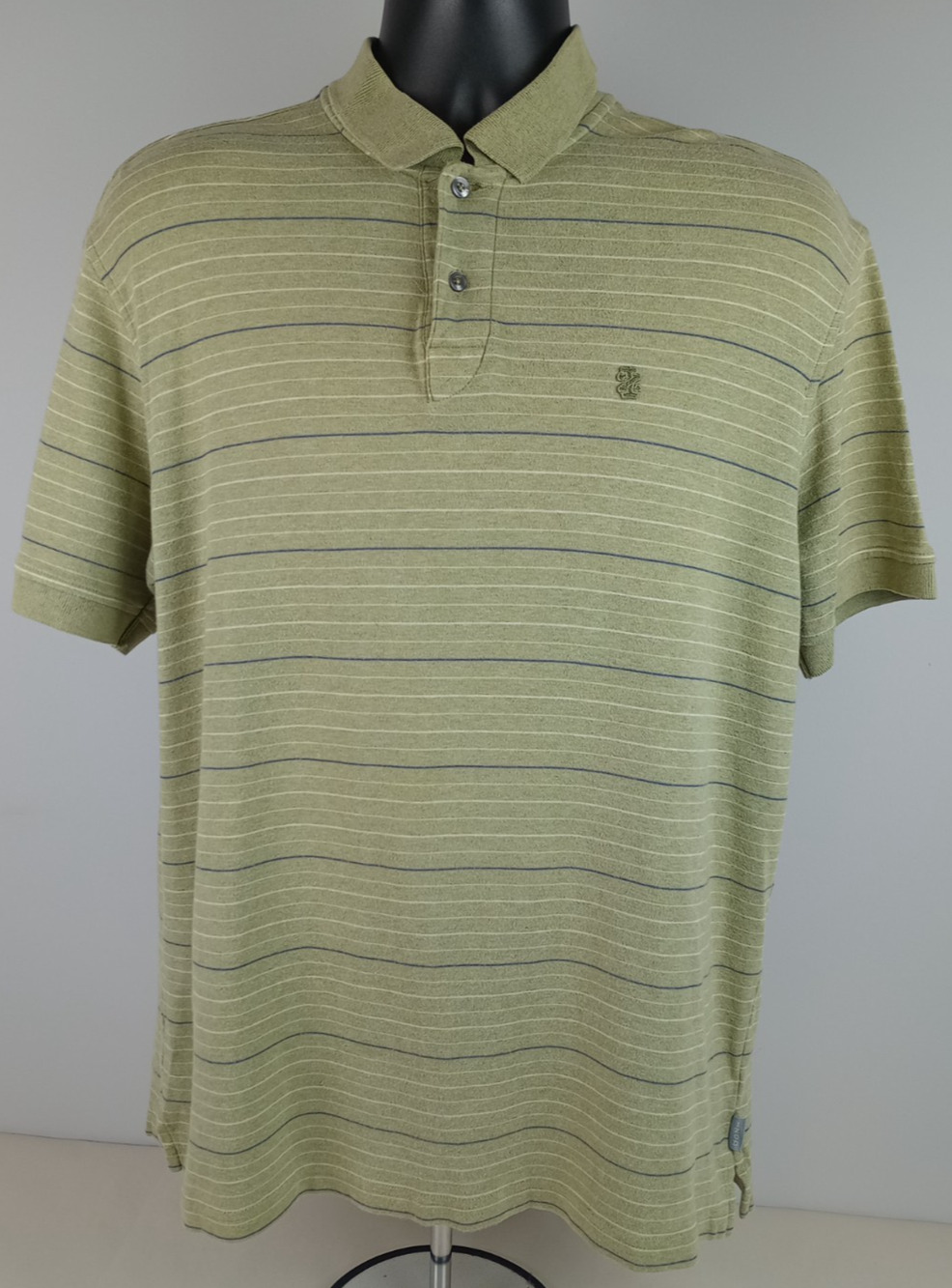 Izod Mens Lrg Sage Green Striped Short Sleeve Soft Polo Shirt